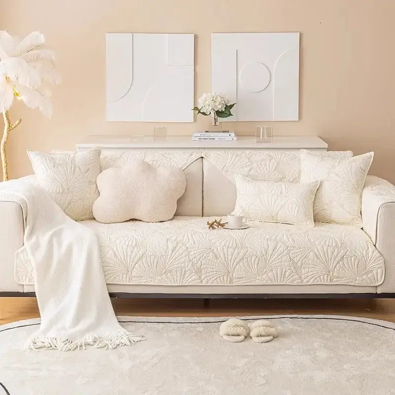 Four Seasons Cotton Non-Slip Sofa Cushion Pure Cotton Beige Summer Nordic Cushion Universal Sofa Towel Cover Cover Cloth