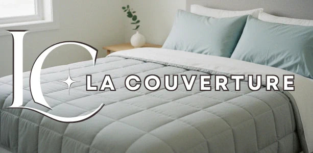 couverture lestée lit chambre sereine apaisante bleu pâle lumière douce