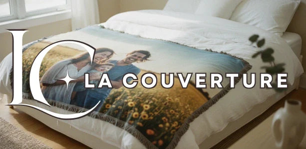 couverture personnalisée photo famille imprimée lit chambre lumière naturelle