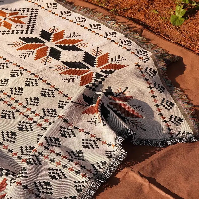 1pc durable vintage camping blanket - perfect for outdoor picnics beaches lawns tear resistant polyester fiber