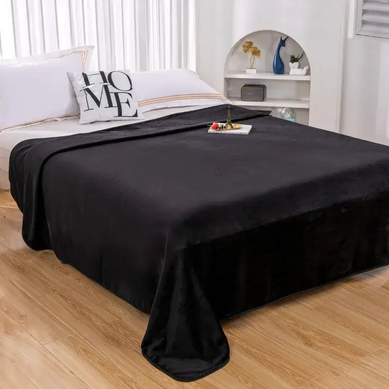 250GSM Black Flannel Blanket Soft Plush Fleece Throw Warm Cozy Bed Cover for Sofa Bedroom All Season Blanket Queen King