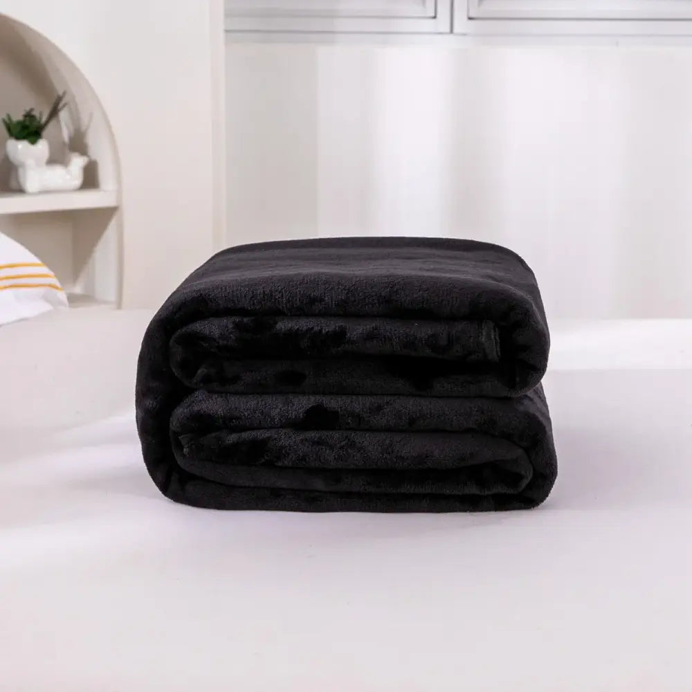 250GSM Black Flannel Blanket Soft Plush Fleece Throw Warm Cozy Bed Cover for Sofa Bedroom All Season Blanket Queen King