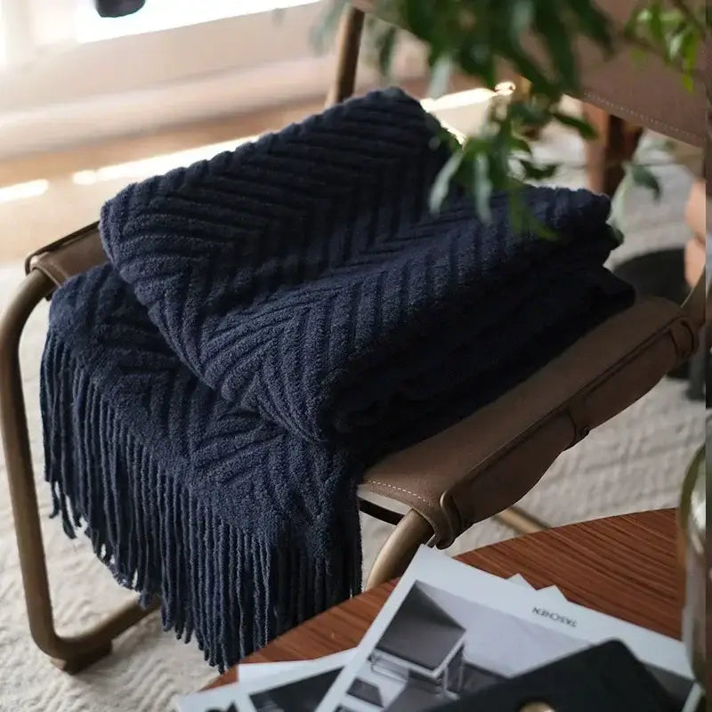 Couverture Adulte Tricot - Bleu Marine