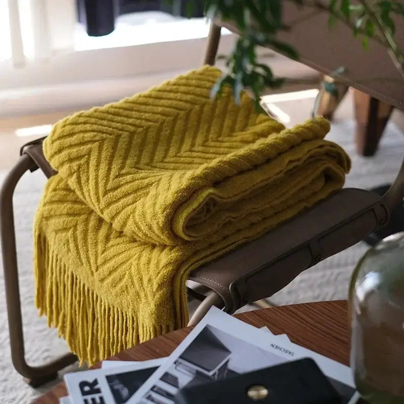 Couverture Adulte Tricot - Jaune