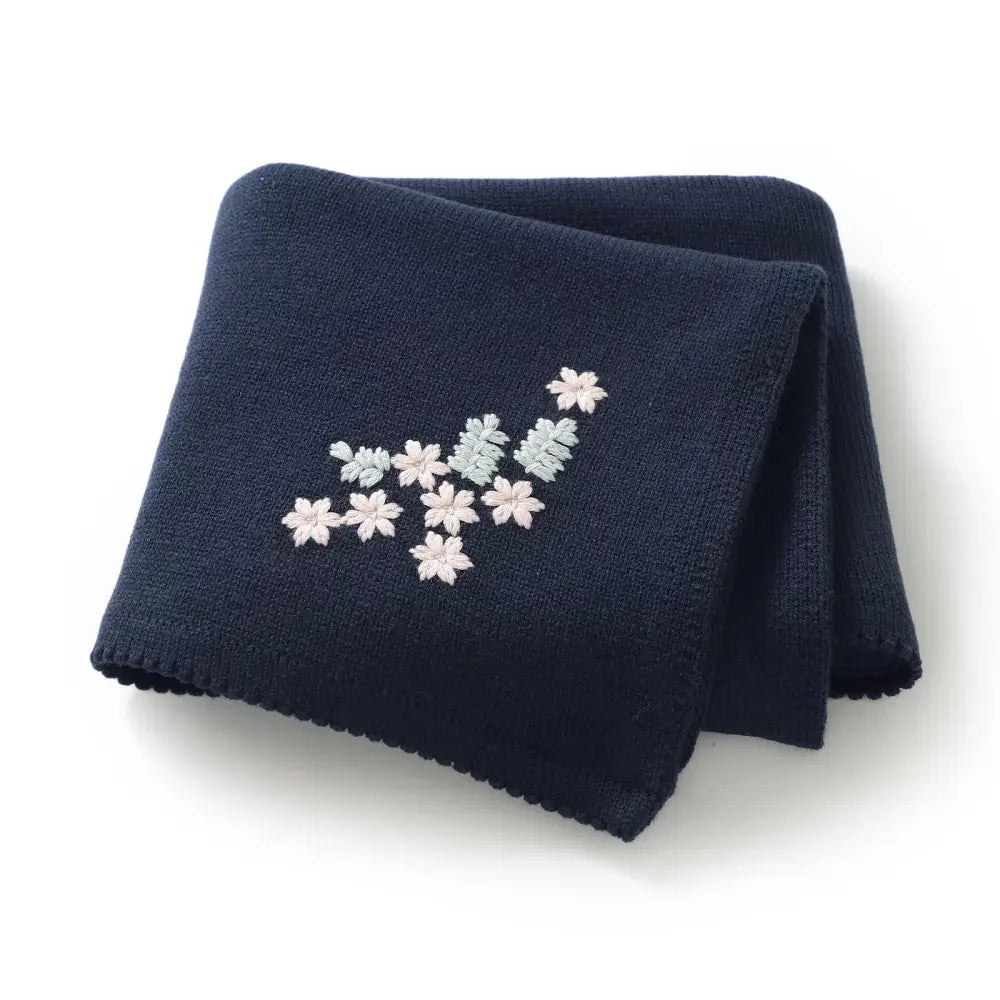 Couverture Brodée Bébé - Bleu Marine