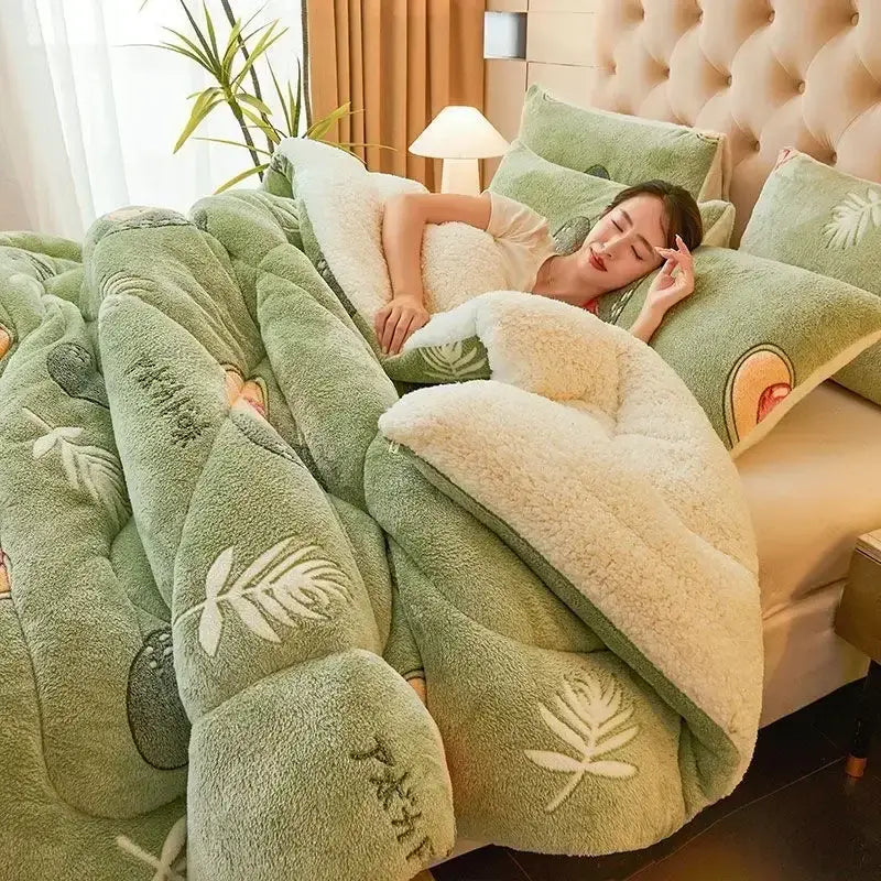 Couverture Double Face Polaire et Sherpa - Vert / 150x200cm