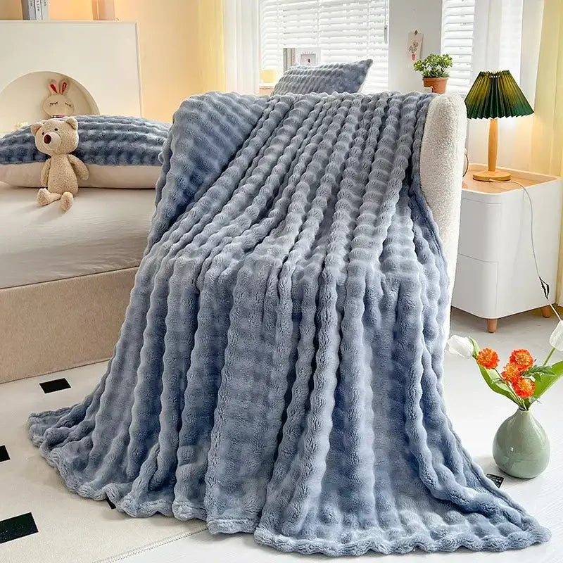 Couverture fausse fourrure - Bleu / 70x100cm