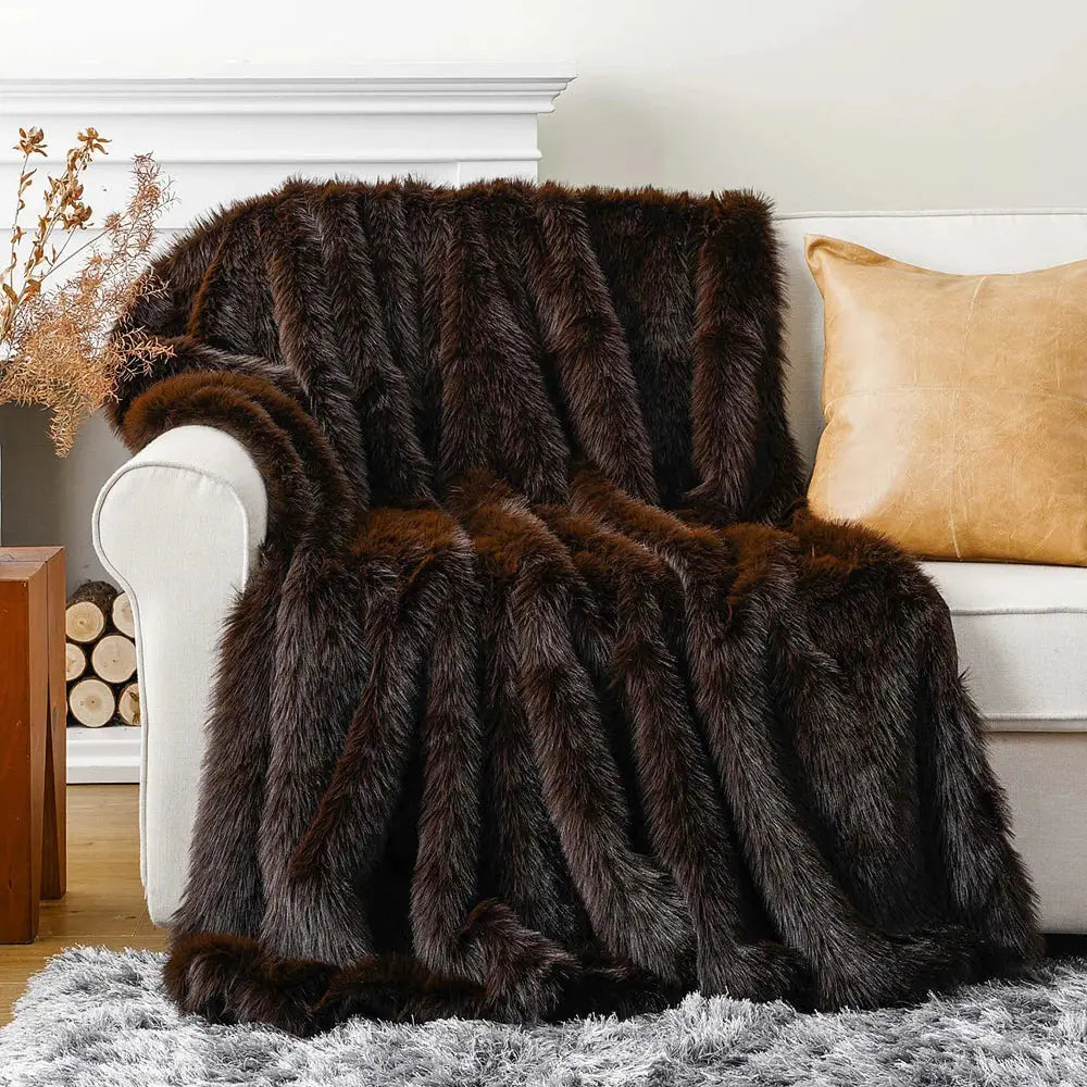 Couverture Fausse Fourrure Marron - 127x152cm