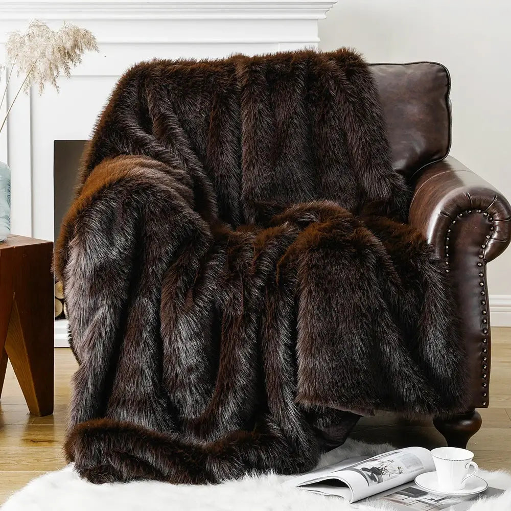 Couverture Fausse Fourrure Marron