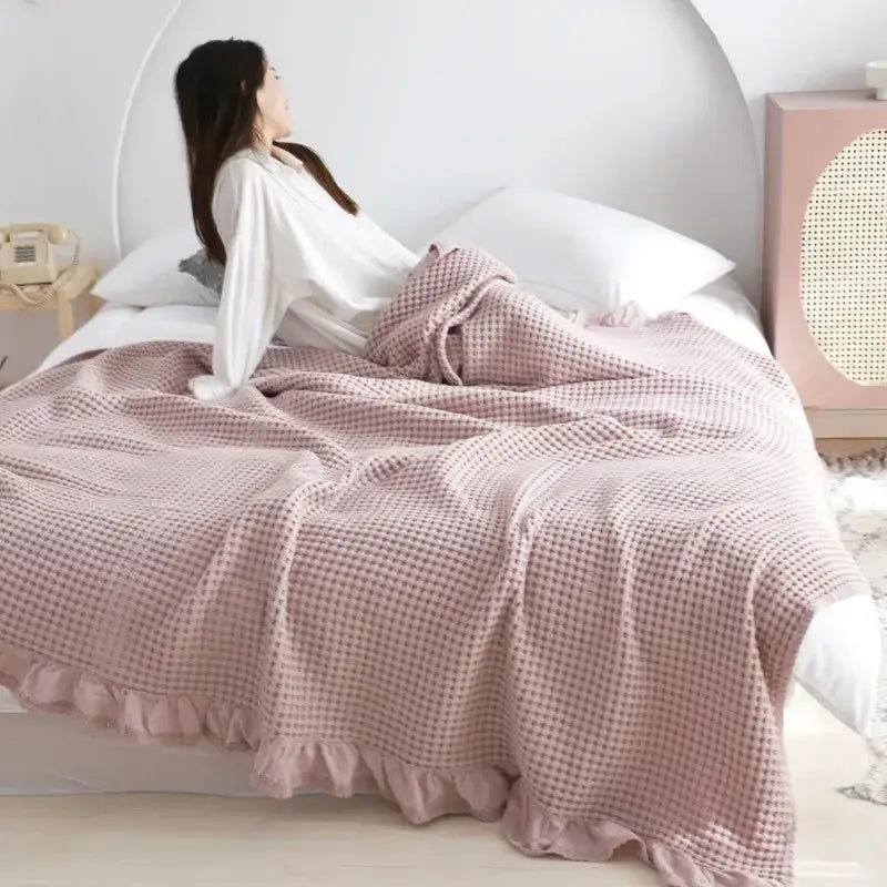 Couverture Grosse Maille Rose - 100x150cm