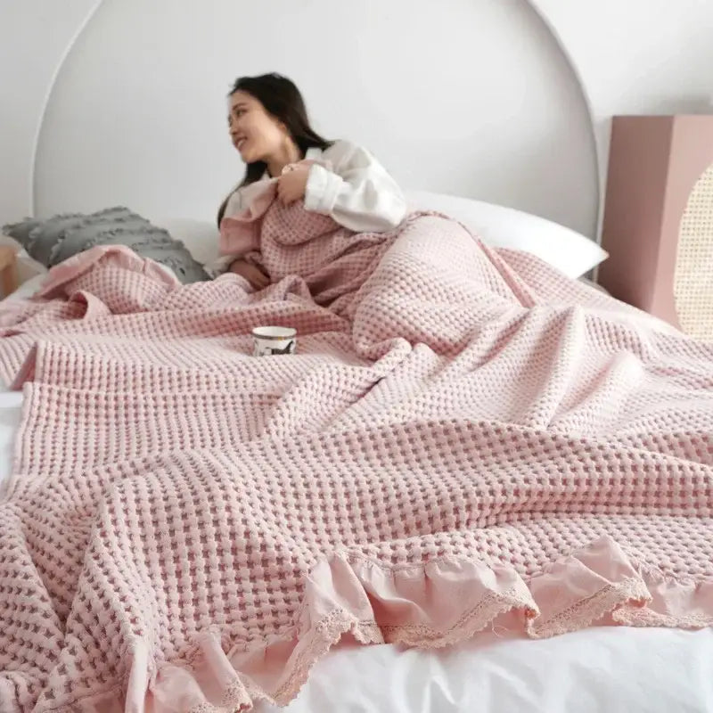 Couverture Grosse Maille Rose