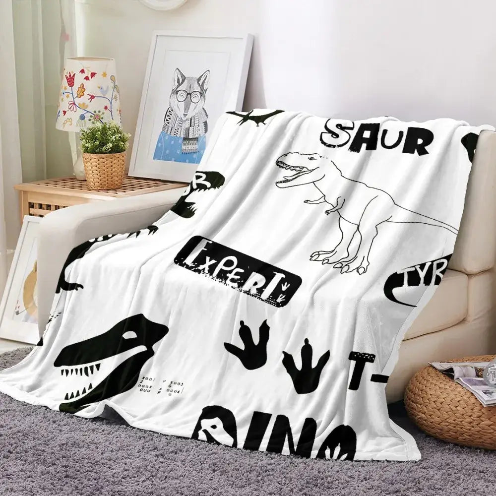 Couverture Polaire Dinosaure - Blanc / 70x100cm