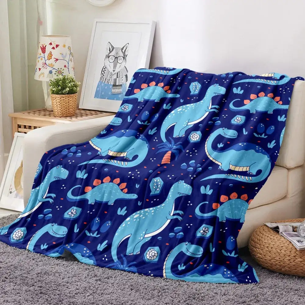 Couverture Polaire Dinosaure - Bleu / 70x100cm