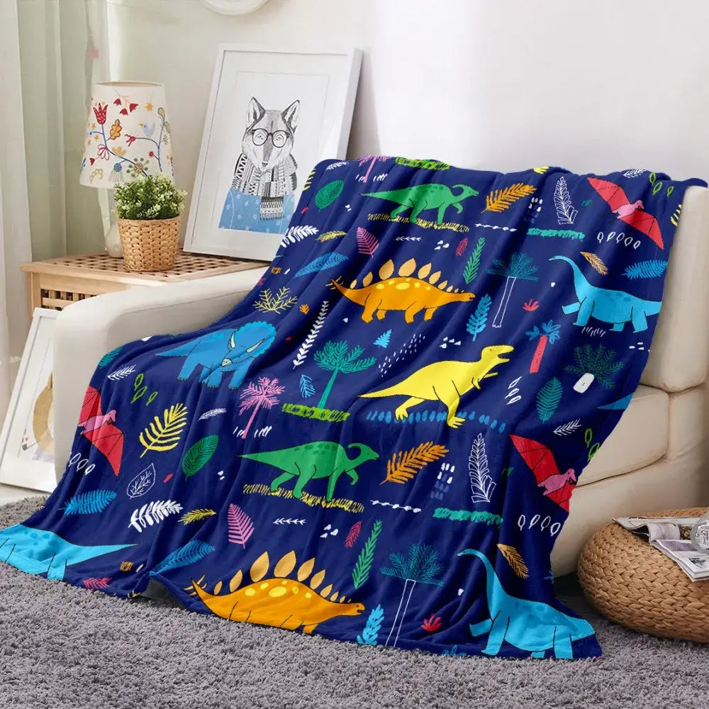Couverture Polaire Dinosaure - Bleu Foncé / 70x100cm