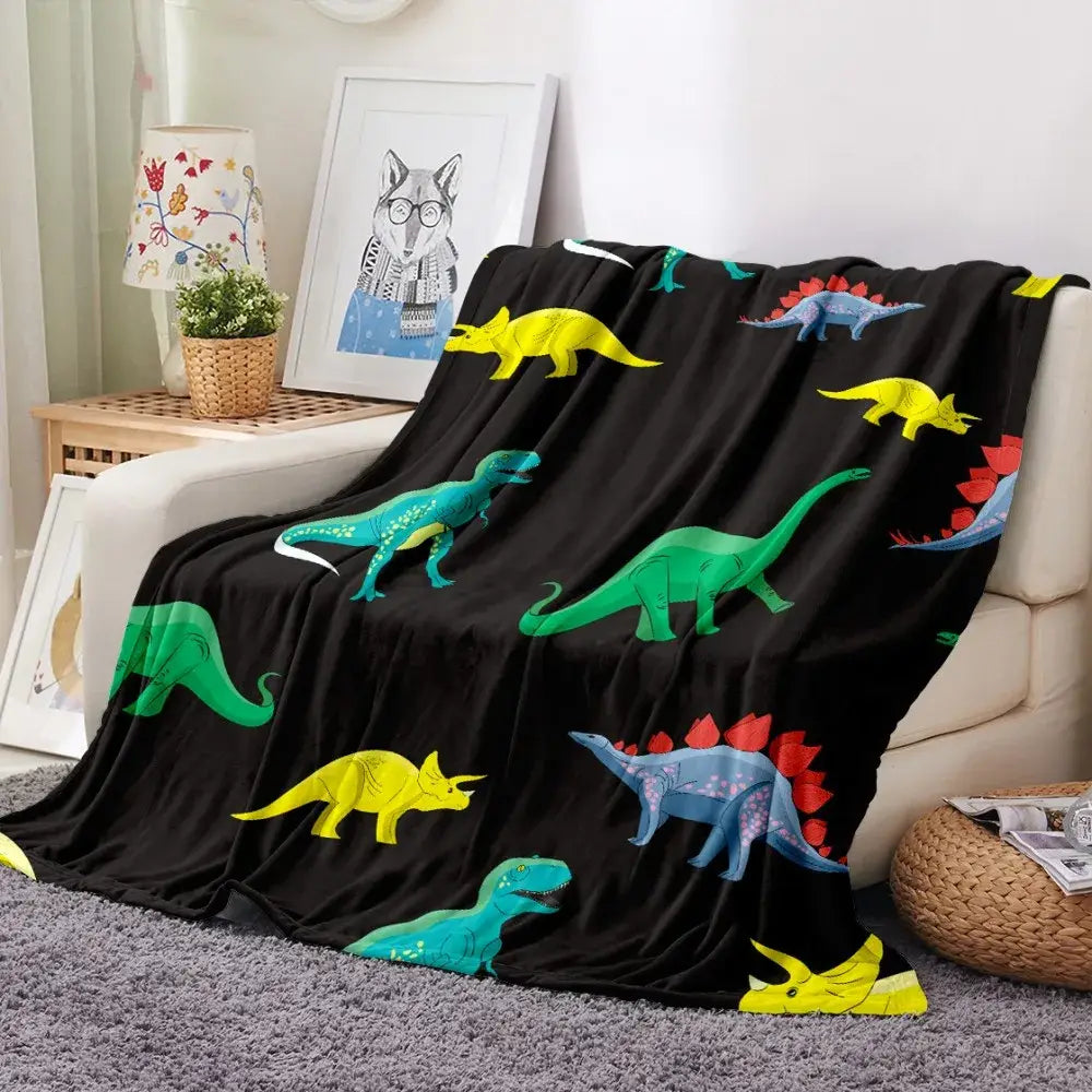 Couverture Polaire Dinosaure - Noir / 70x100cm