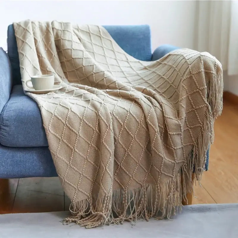 Couverture tricot beige - 127x172cm