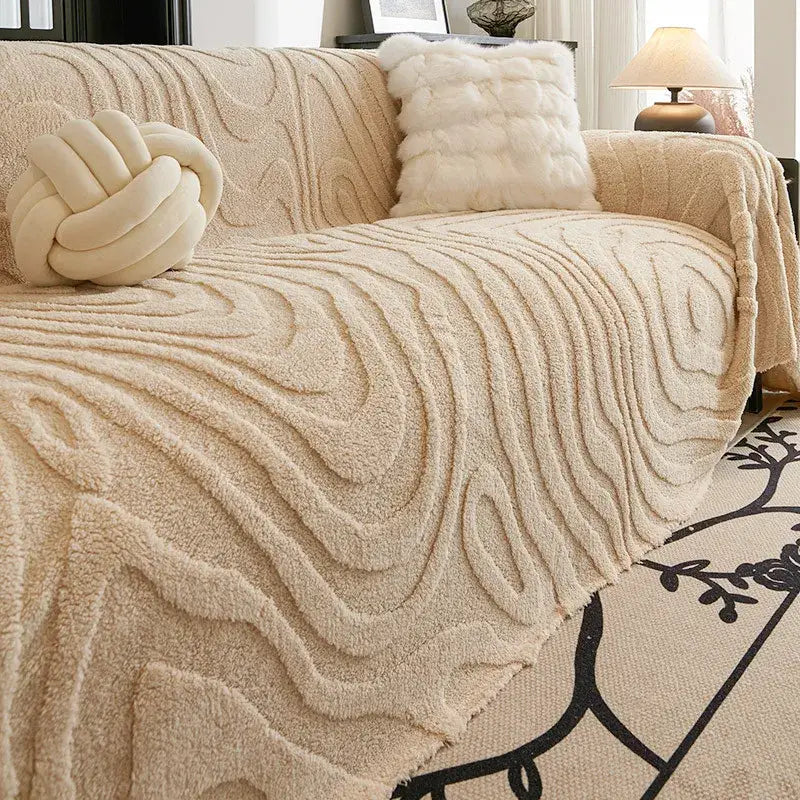 Solid Color Warm Plush Sofa Cover Thick Simple Couch Cushion For Living Room Universal Seat Mat Home Decoration - Brwon