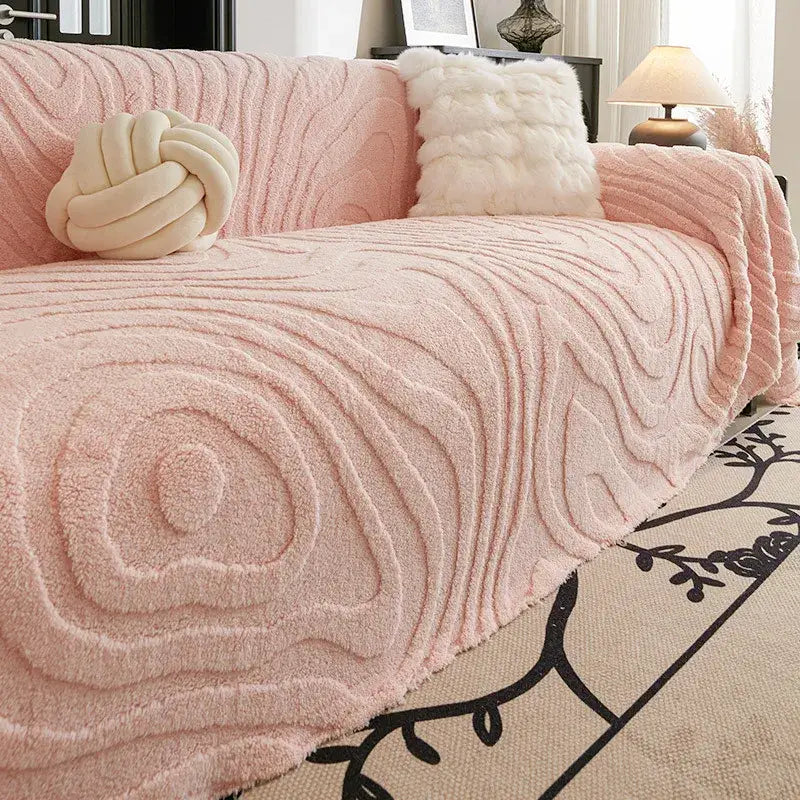 Solid Color Warm Plush Sofa Cover Thick Simple Couch Cushion For Living Room Universal Seat Mat Home Decoration - Pink